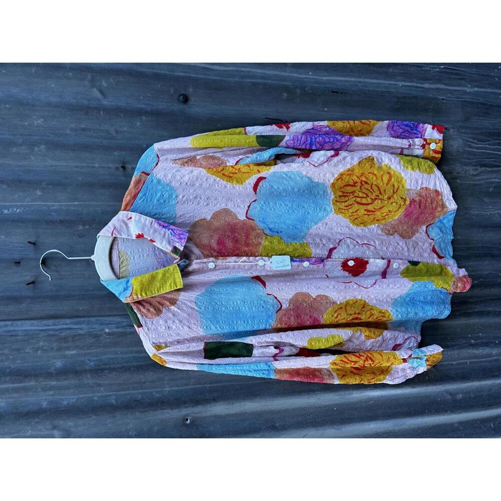 Whisper Mint - Vintage Floral Colorful Long-Sleeve Shirt| Loose-Fit Blouse|